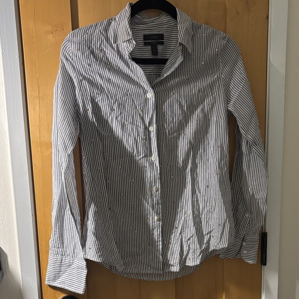 J. Crew Navy and White Striped Button Down Shirt